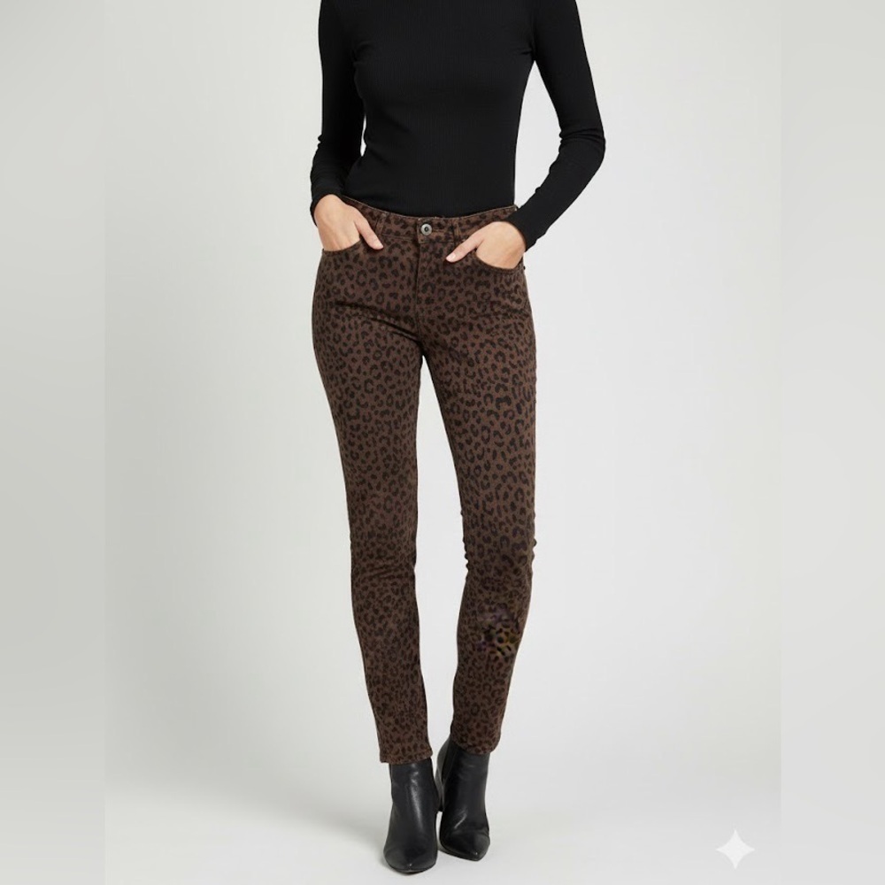 Free People Leopard Print Velvet Flocked Skinny Jeans Brown Black Size 30